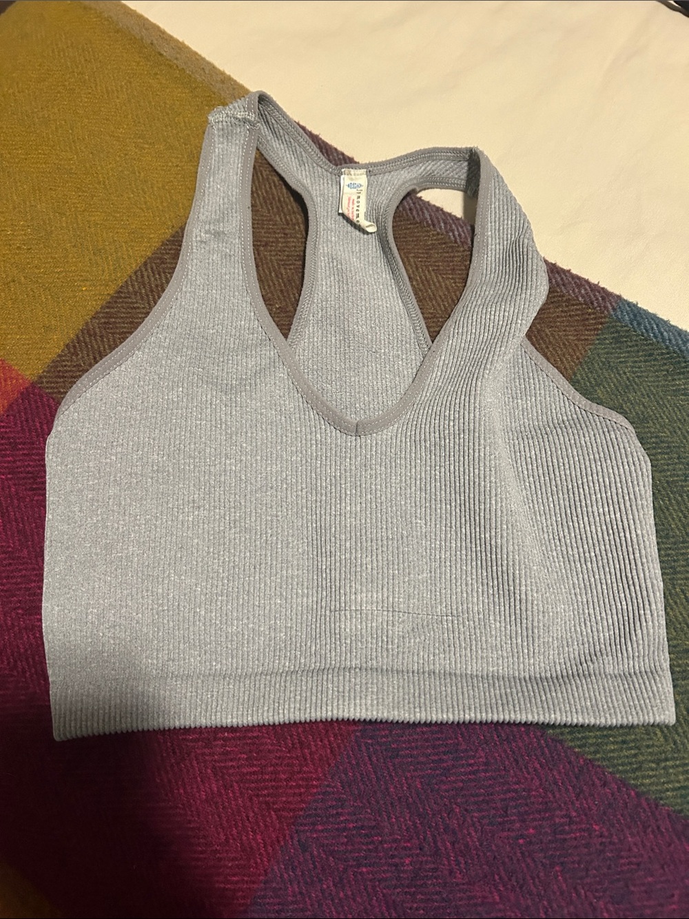 FREE PEOPLE MOVEMENT Ribbed Racerback Crop Bralette - Light Gray